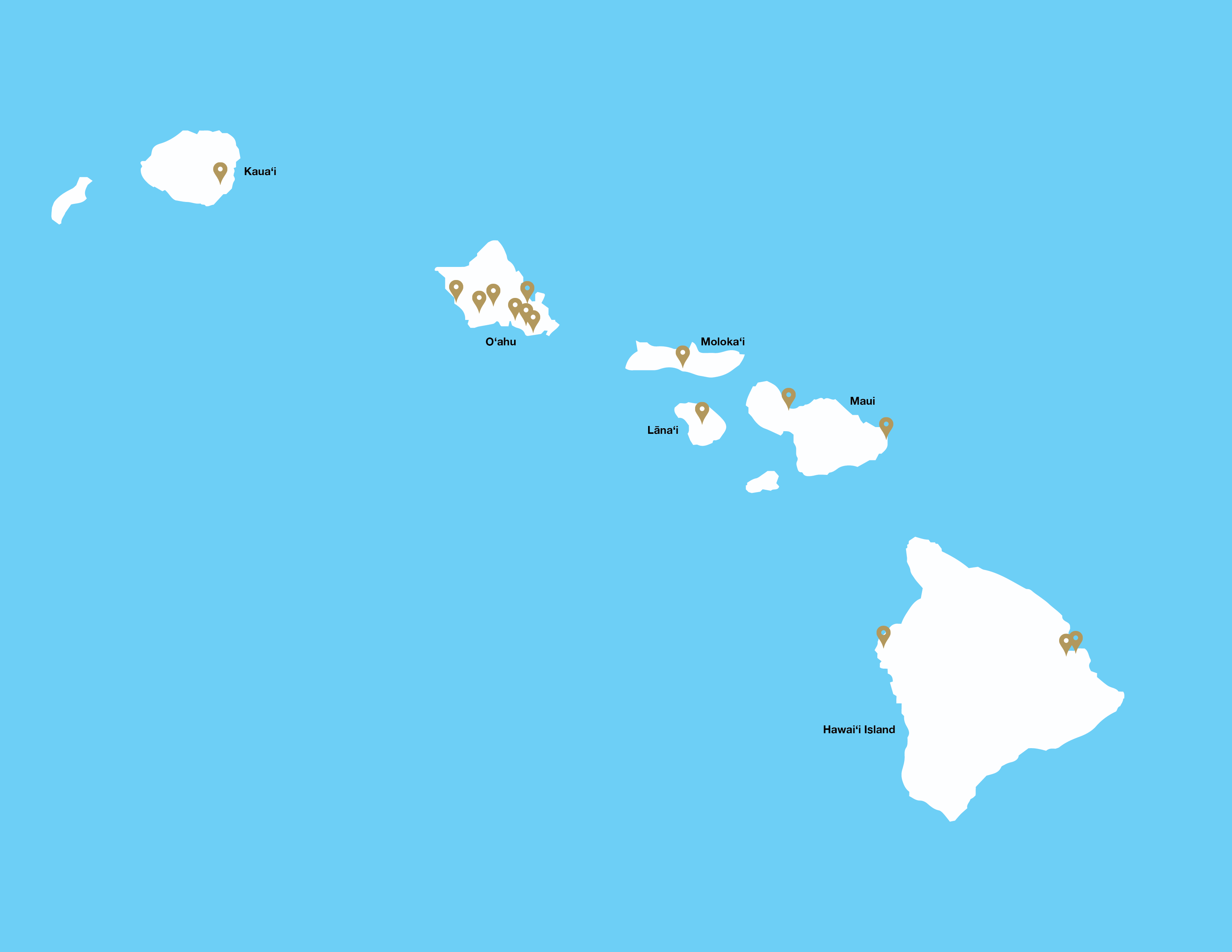 Map of UH campuses to show on what island and where each university, college and education center is located.